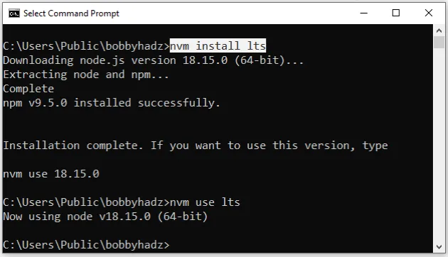nvm windows install node lts version