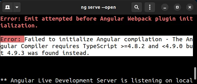 error failed to initialize angular compilation