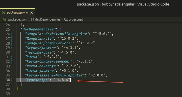 update typescript dependency in package json