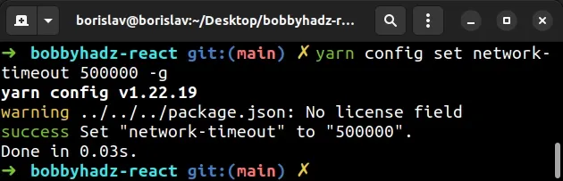 yarn config set network timeout flag globally
