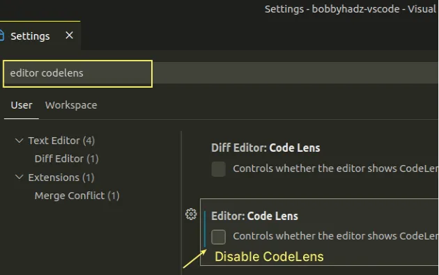 disable code lens