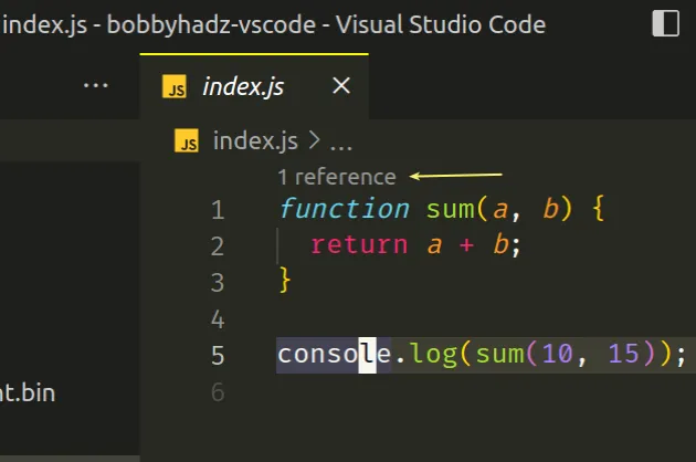 reference in vscode