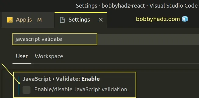 disable javascript validate setting