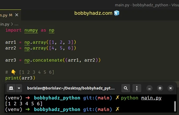 call numpy concatenate method with tuple containing multiple arrays