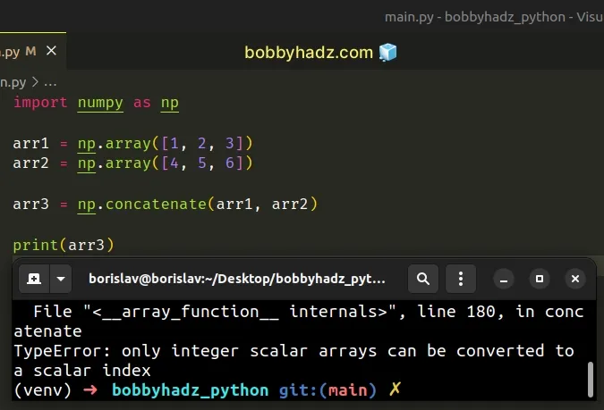 calling numpy concatenate method with multiple individual arrays