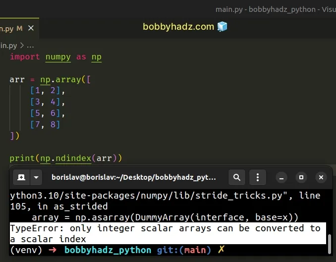 passing array instead of shape to numpy ndindex