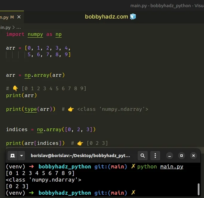 use numpy array method to convert list to array