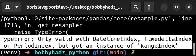 type error only valid with datetimeindex timedelta index or period index