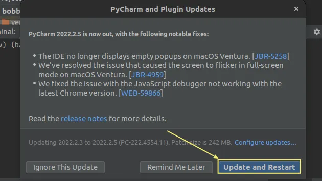 click update and restart
