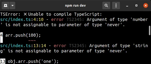 not assignable to parameter type never