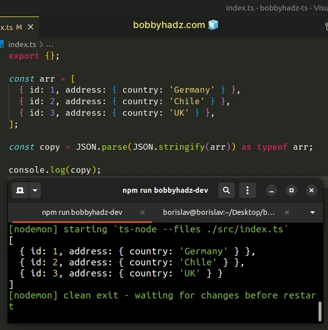 create deep copy of array in typescript