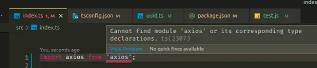 cannot find module axios