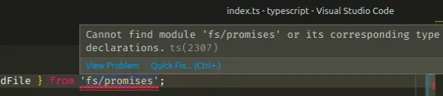 cannot find module fs promises