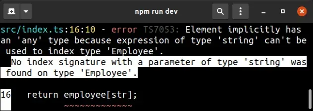 no index signature with parameter found