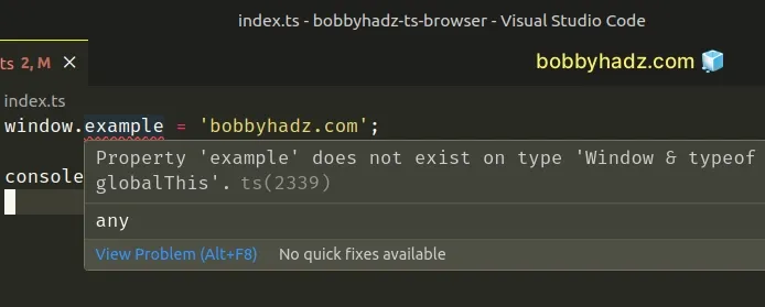 property does not exist on type window in typescript