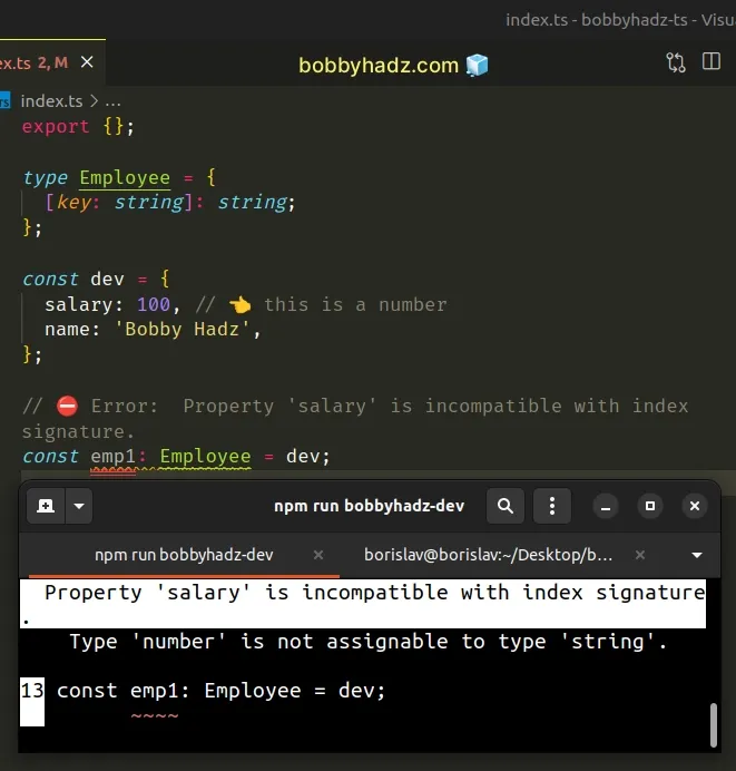 property is incompatible with index signature in typescript