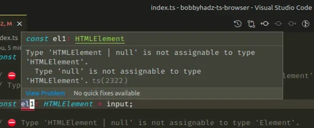 htmlelement or null not assignable type