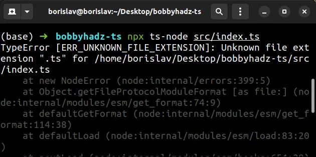 typeerror err unknown file extension ts
