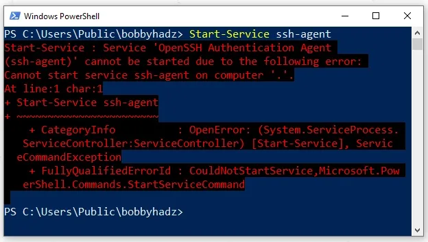 powershell unable to start ssh agent service error 1058