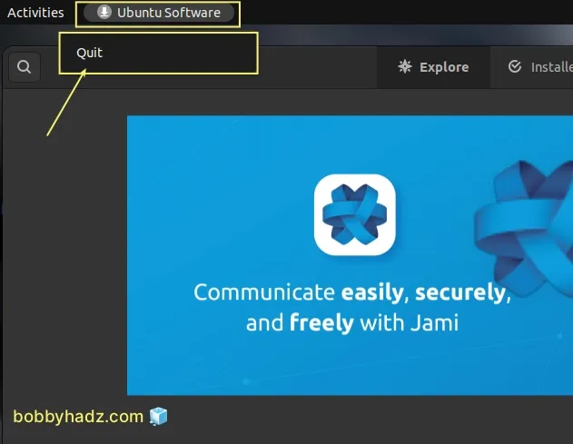 right click ubuntu software close