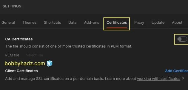 disable ca and client certificates