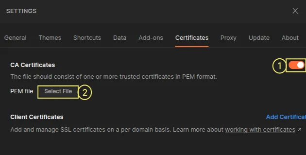 enable ca certificates