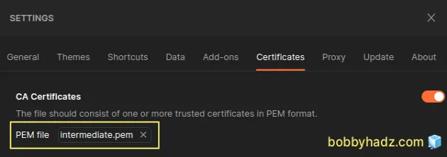 select intermediate pem file