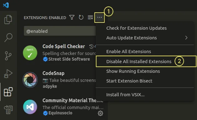 disable all extensions from menu