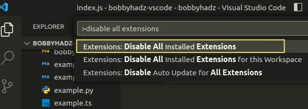 disable all installed extensions