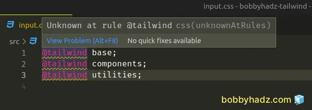 unknown at rule tailwind css