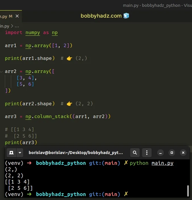 using numpy column stack to solve the error