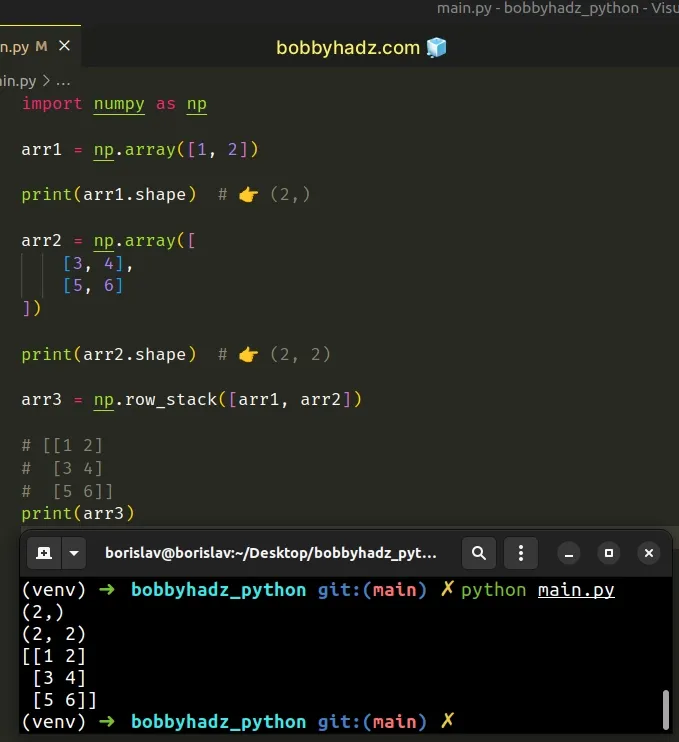 using numpy row stack method to solve the error