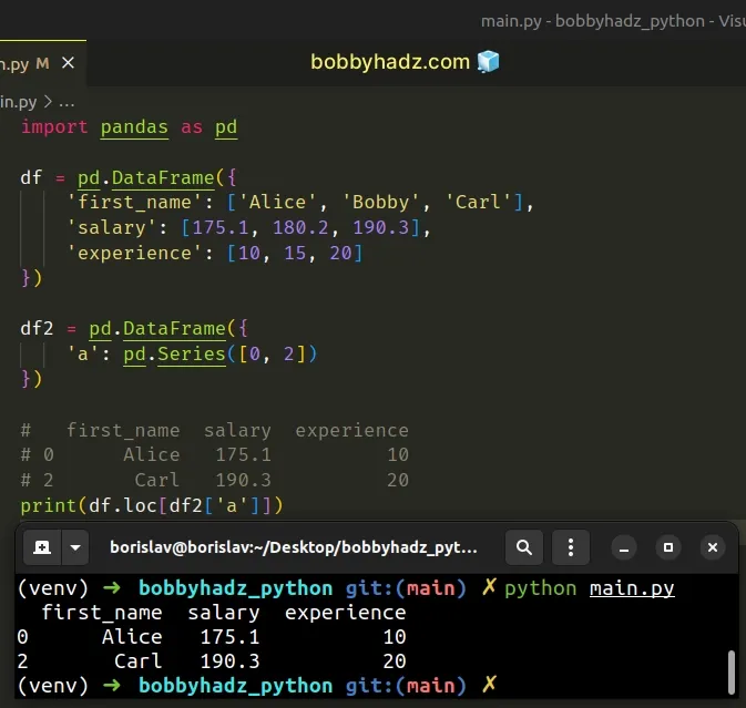 Pandas ValueError: Cannot index with multidimensional key | bobbyhadz