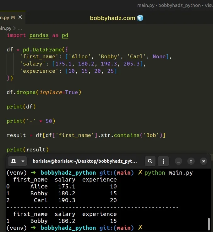 using dataframe dropna method to solve the error