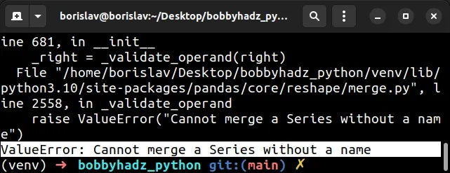 value error cannot merge series without name