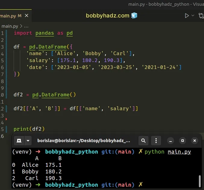 make sure number of columns on left matches