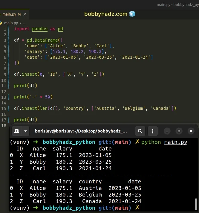 using insert method to solve the error