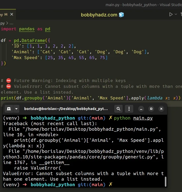 cannot subset columns with tuple with more than one element