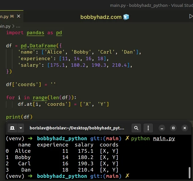 using dataframe at method to solve the error