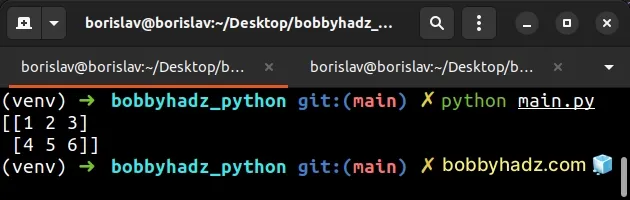 reshape into array with 2 rows and 3 columns