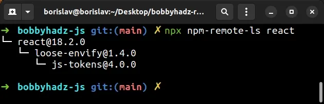 view dependency tree of npm package