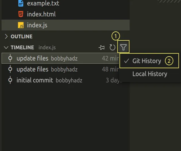 click filter icon select git history