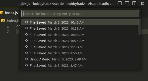 VS Code: view Local History & restore previous File Version | bobbyhadz