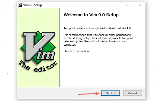 start vim installer click next