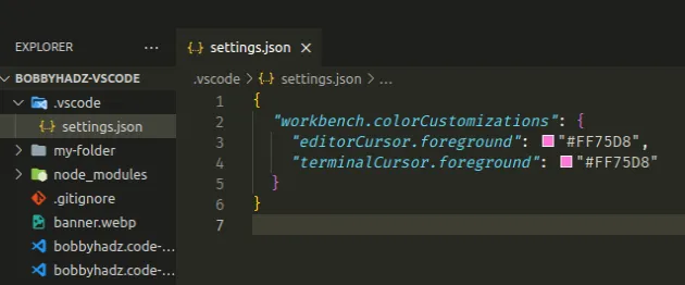 update settings in vscode settings json