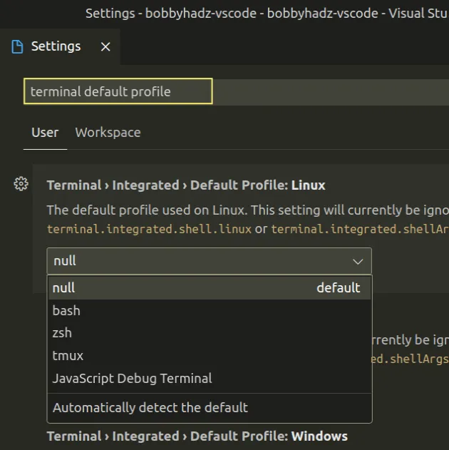 select preferred shell within settings