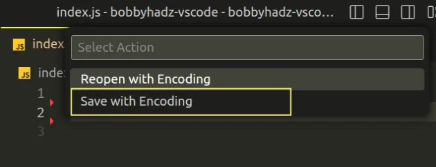 click on save file with encoding
