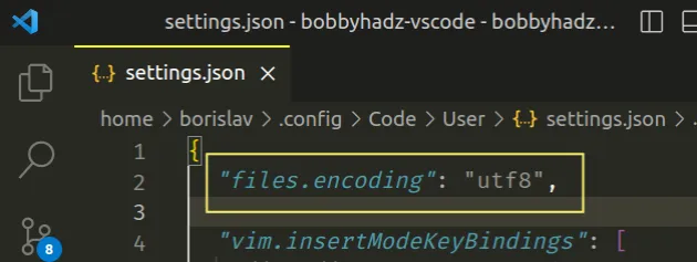 set encoding globally in settings json