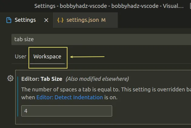 click workspace tab