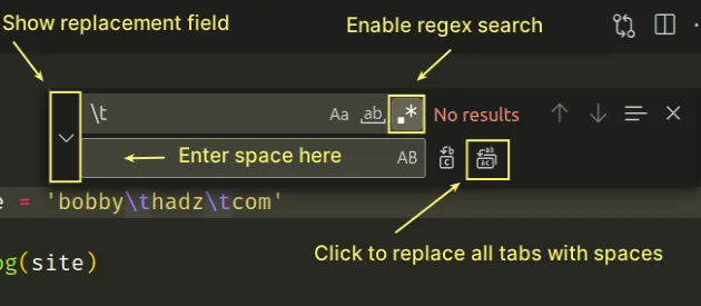 replace all tabs with spaces